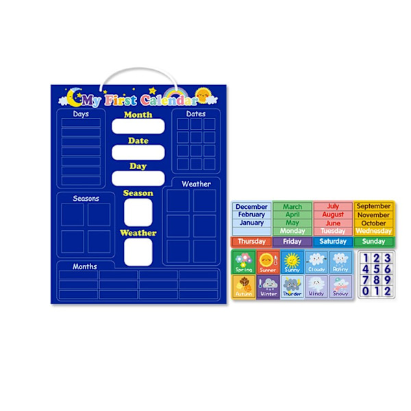 Læringskalender til børn - Magnetisk vægkalender 40 x 32 cm på engelsk - Ugentlig med 41x Mag