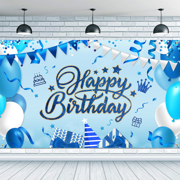 (Sininen) Syntymäpäiväjuhlien tausta, Happy Birthday Banner, Kangasjuliste
