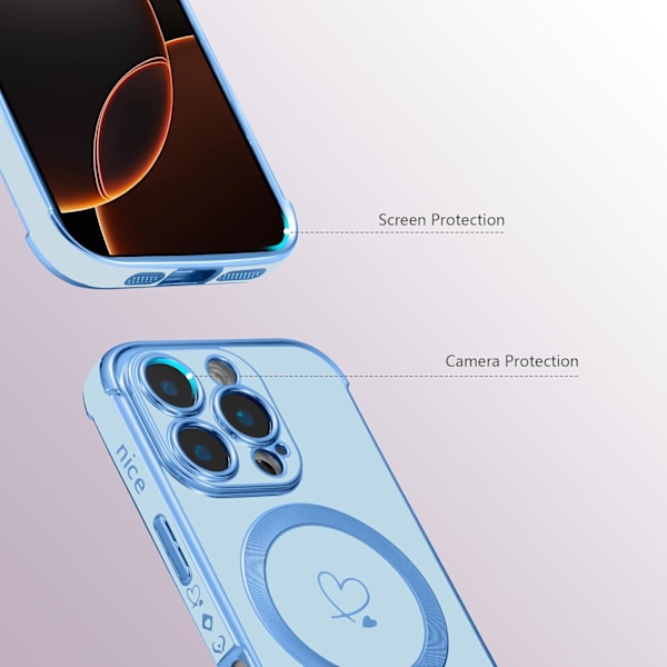 Magneettikotelo iPhone 16 Pro Max -puhelimelle 6,9\" [Yhteensopiva MagSafe-laitteiden kanssa] Söpö pinnoitettu sydänkuvioinen kotelo kameran suojauksella, pehmeä iskunkestävä T