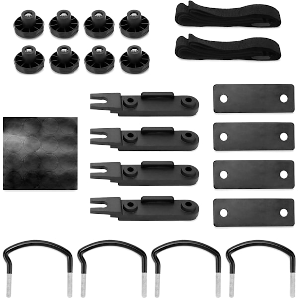 1 set U-bultar för takbox, Takboxfästningssats, U-bultar Spännvidd 85mm, med 8 Låsbrickor och 2 Bandag