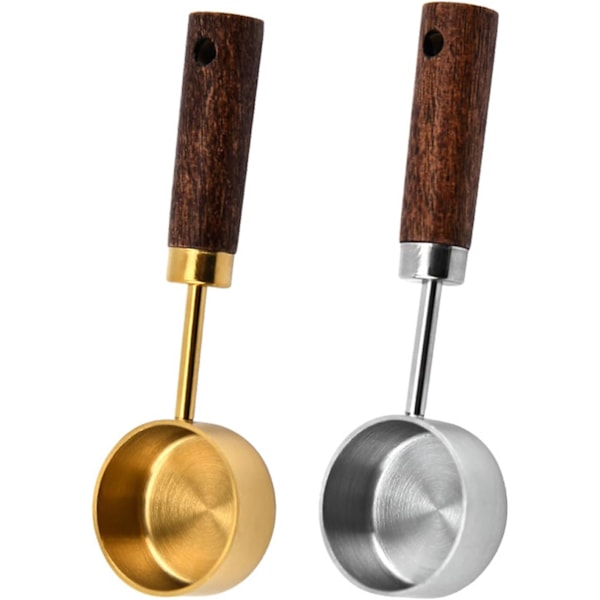 Kaffemåleskje, 2 stk 15 ml måleskje i rustfritt stål, kaffeskje, teskje, trehåndtak, melis, kaffebønner, kjøkkentilbehør