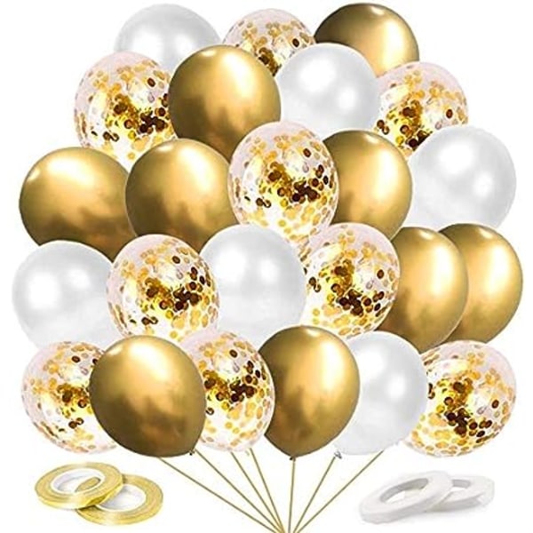 Guldballoner, 60 stykker konfetti Guld heliumballoner, hvid