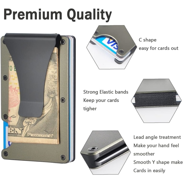 RFID yksinkertainen ohut metallilompakko rahaklipsillä - alumiini Wal
