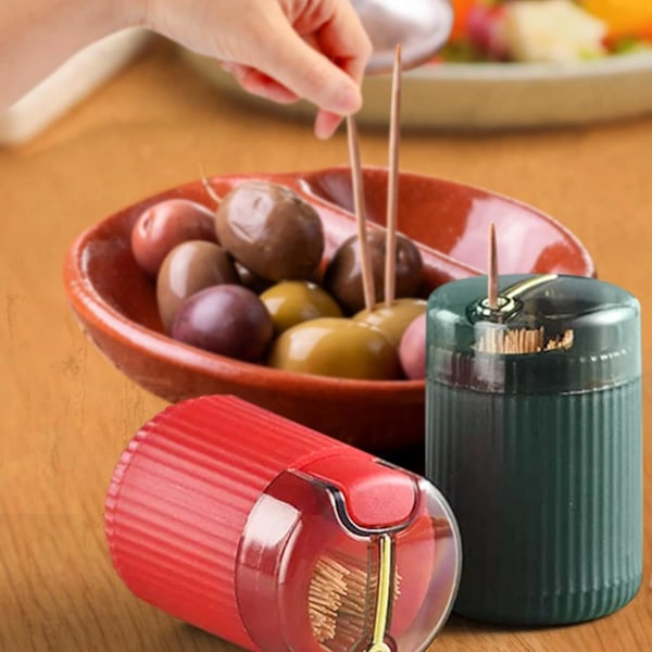 2 st (Grön) Automatisk Tandpetare Dispenser Behållare Förvaringslåda, Håll Tandpetare Hygienisk Behållare Portabel Automatisk Tandpetare Dispenser