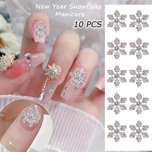 Julsnöflingor Nagelcharms 3D Legering Silver Snöflinga Nagelkonst Tillbehör för Akrylnaglar Juldesign Vinter Snöflinga
