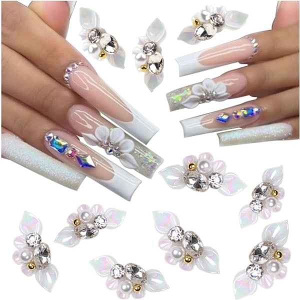 10 st 3D Nagelberlocker Blommor Nagelkonst Berlocker för Nagelstenar och Strass för Nagel Pärlor Kristaller Design Nagelkonst Dekor