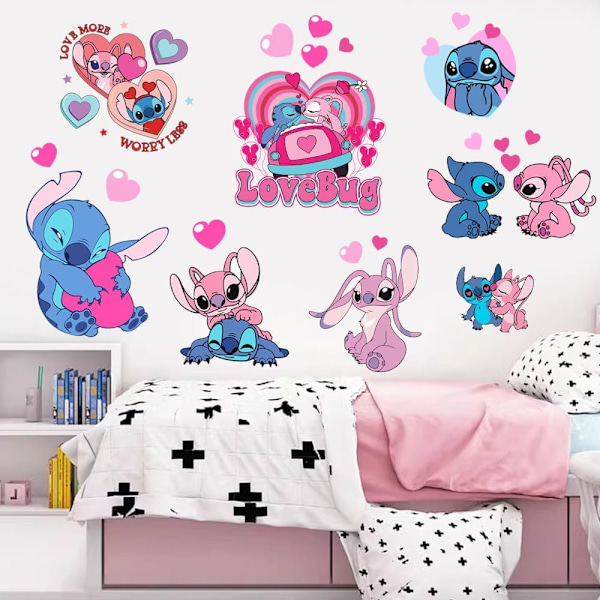 Lilo och Stitch Väggdekaler Barntecknad 3D Avtagbara Väggdekaler Dekoration för Pojkar Flickor Sovrum Vardagsrum Sjuksköterska