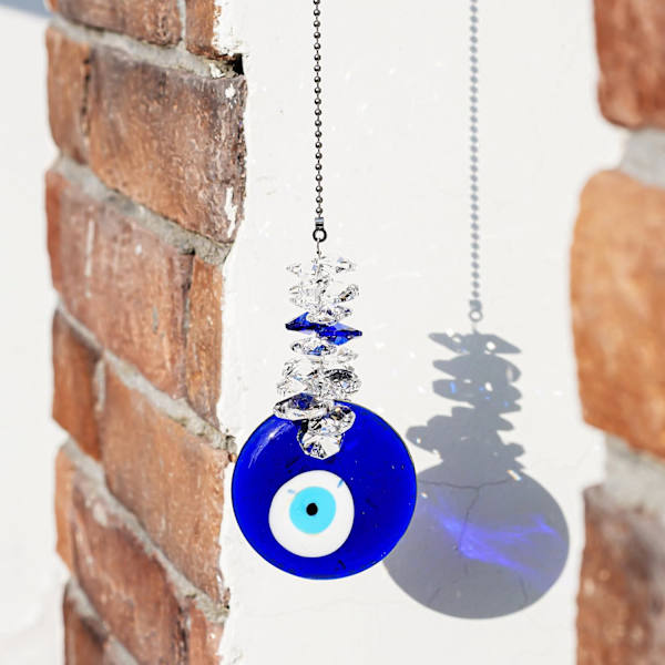 Blå Glas Ondt Øje Talisman med Krystalperler - Held og Lykke Charm, Hjem, Kontor, Bil Dekoration, Velsignelse Ornament, Refl