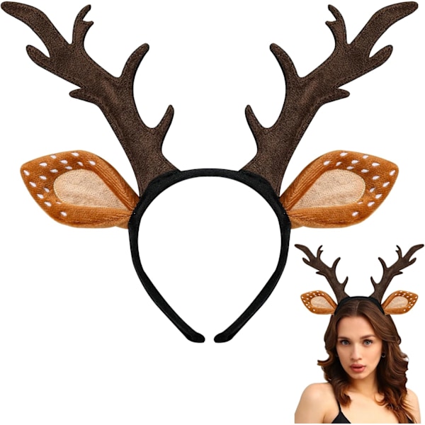 Deer Antlers Headband, Deer Costume for Women Adults, Cute Reindeer Horns Ears Costume Accessories for Halloween Christm