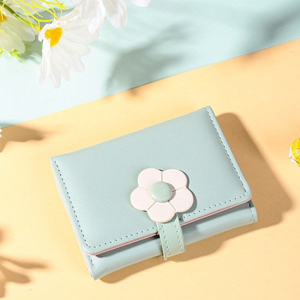 Liten plånbok för kvinnor, tri-fold plånbok, myntplånbok, blommönster kortinnehavare, myntplånbok Blue