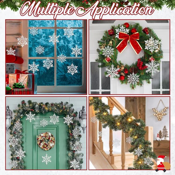 24 Julepynt Snøfnugg, Glitter Julepynt, Papirpynt, Vinter Julepynt, Hengende Snøfnugg med