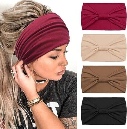 4 stk. Dame Hovedbånd Bred Elastisk Blød Boho Hovedbånd Leopa