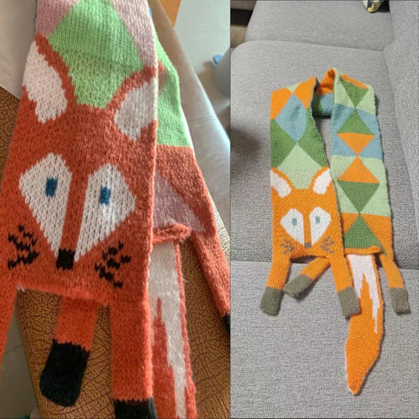 Dam Scarf med Rävform, Vintermode Söta Cartoon Liten Räv Ullkänsla Lång Scarf