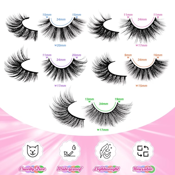 20 par falska ögonfransar 3D Faux Mink Lashes Naturlig look Wispy Fake Eyelashes  16-20MM Fl