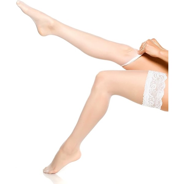 3 paria naisten reiteen ulottuvia sukkia pitsisilkkiä (valkoinen)