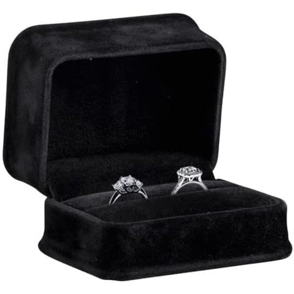 1 stk. Luksuriøs Sort Ringæske i Rig Suede med Dobbelt Ringspor, Elegant Diamant Ringæske, med Sort Fløjl Indvendig, J