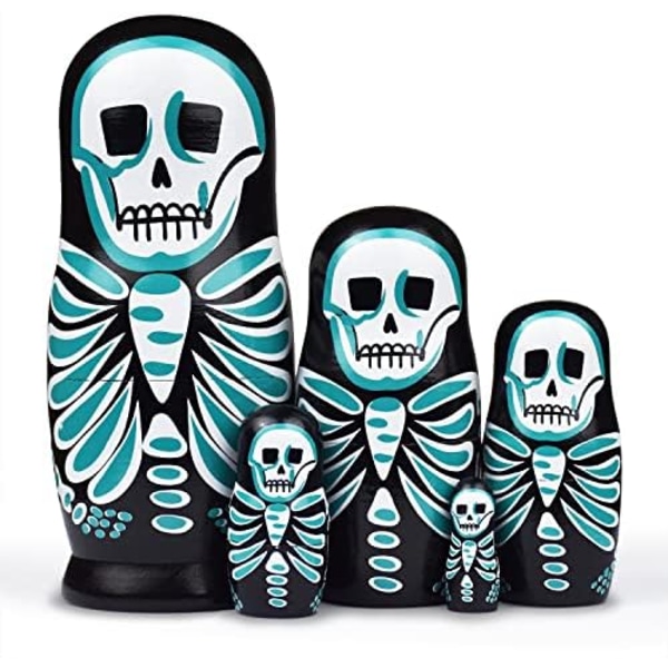 Halloween-teemaset Nesting Dolls - Käsintehty Kalloluuranko Pinottavat Nukkepuut - Venäläiset Matryoshka-lelut Lapsille ja Taaperoille Jouluksi