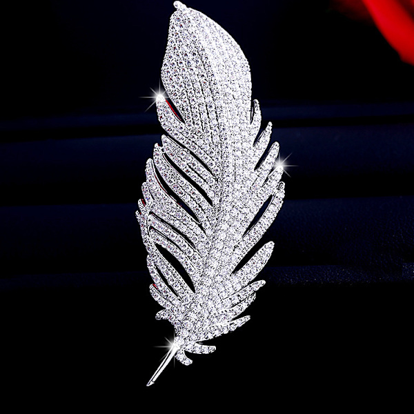 Rhinestone Feather Brosch Pin för Kvinnor Män Mode Kristall Delikat Blad Broscher Kavajslag Stift Elegan