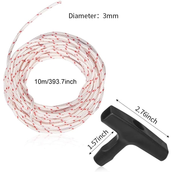 Recoil Starter Rope 10 Meters 3.0mm, Pull Rope with 3 Pieces Star