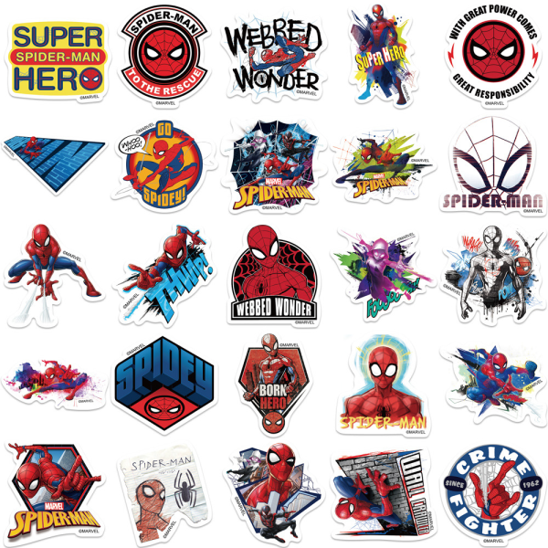 Tegneserie Spiderman-klistermærke，Pakke med 50 vinylklistermærker til Wate