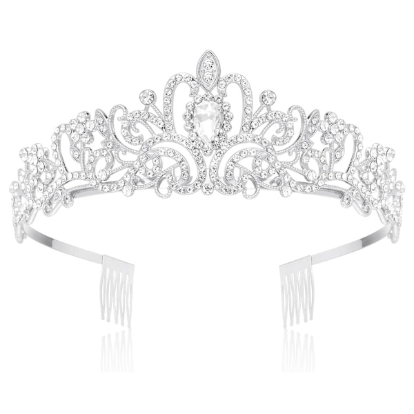 Kroner til Kvinder Prinsesse Tiaraer til Piger Dronning Krone og Kam Tiara til Bryllup Fødselsdag Festspil Brude Prom Julegave (Sølv)