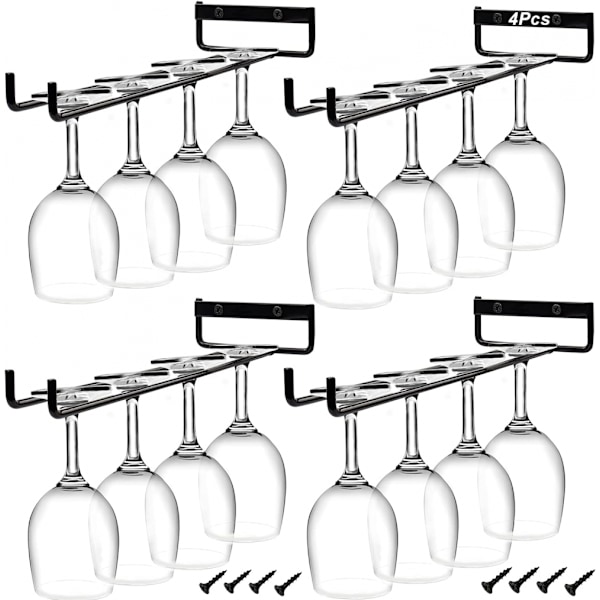 4 Pack Wall Mounted Metal Wine Glass Rack Under Cabinet Hanging Display Rack for Cabinets, Kitchens,