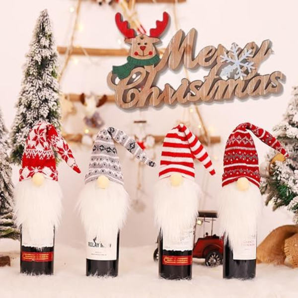 4-pack Jultomte Vinflaskkorkar, Handgjorda Svenska Tomte Vinflaskkorkar Dekoration Jultomte Skandinavisk Stil