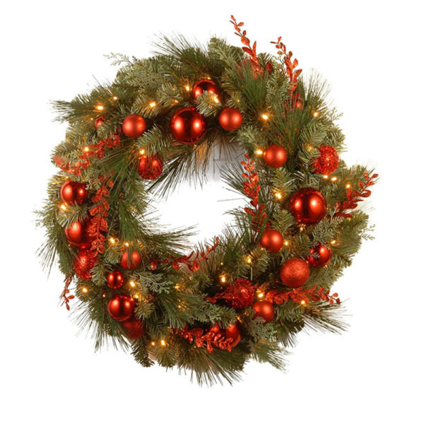 30cm Diameter Artificial Christmas Wreath with LED, Pine Cones, B