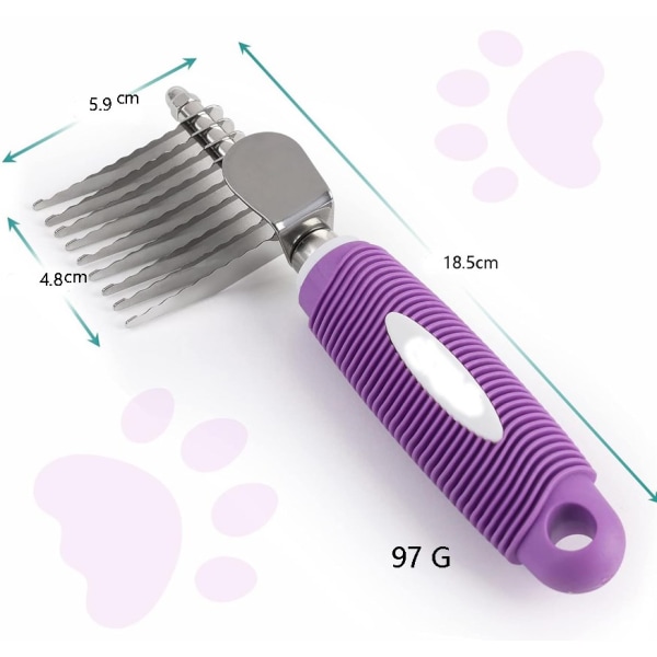 Poodle Pet Dematting Fur Rake Comb Brush Tool med lange 2,5” stål sikkerhedsklinger