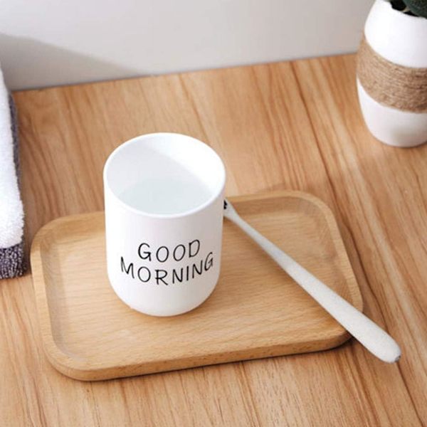 1 stk. Kop med tekst \"God Morgen\" - Tandbørsteholder - Kop til almindelige tandbørster - 330 ml - Letvægts