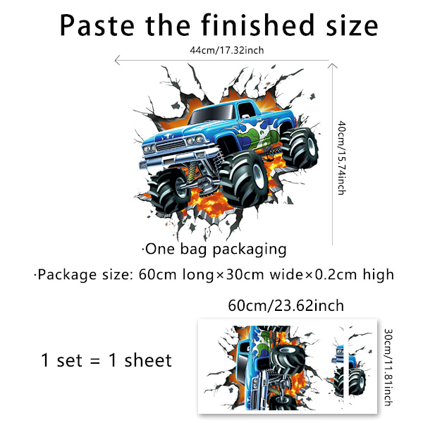 3D Racing Car Väggdekaler Bilar Pojkar Rum Väggdekaler Barn Säng