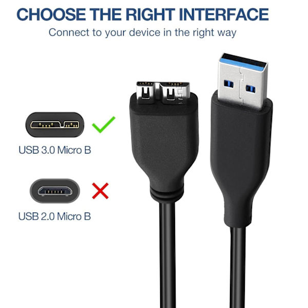 2 kpl 45 cm USB 3.0 kaapelia A - Micro B, nopea tiedonsiirto jopa 4,8 Gbps, sopii Po