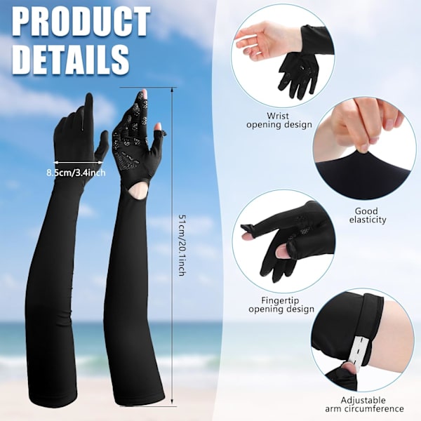2 par solbeskyttende handsker til kvinder med lang arm og touch screen-funktion Black and Beige