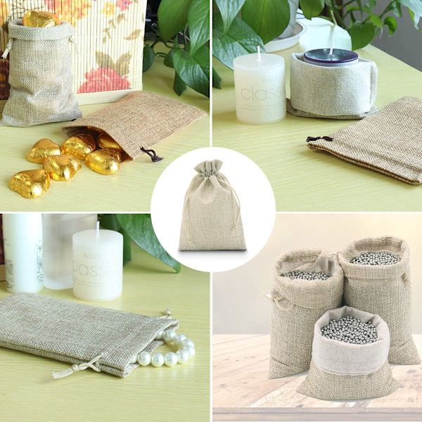 30 stk 9x12cm Juteposer, Linpose med snøring, Gjenbrukbare gaveposer, Juteposer med snøring for smykker