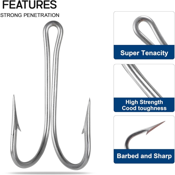 10/0 Klassiska dubbla fiskekrokar i rostfritt stål, 8 st klassiska grodhak med