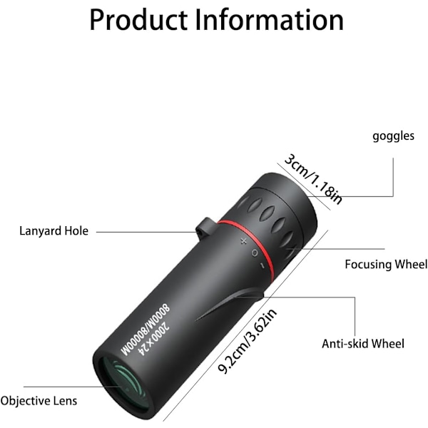 Mini Teleskop til Voksne, 2000X24 Monokulær Fokus Optik Teleskoper onokulær Power Monokula, Vandtæt Mini Monokulært Teleskop 8000M/80000M til Sport