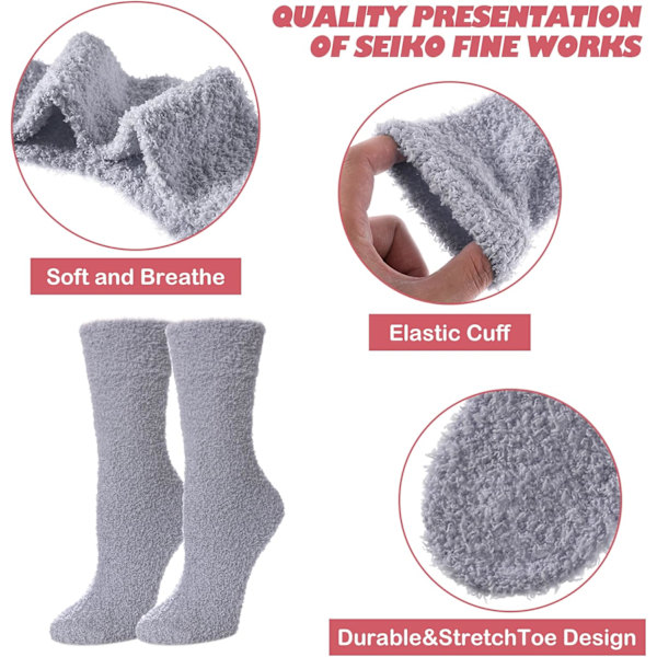 5 par Fuzzystrumpor för kvinnor - Mysiga, fluffiga, varma vinterstrumpor, mikrofiber, mjuka, hemmastövlar, sovstrumpor