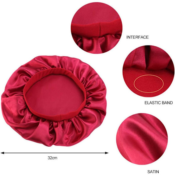 Satin Sleep Cap, 2-pack, med elastiskt brett band, för kvinnor och flickor, för sömn, kemoterapi