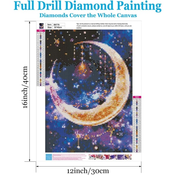 (30x40 cm) Moon Diamond Art Kitit aikuisille aloittelijoille lapsille, tee-se-itse