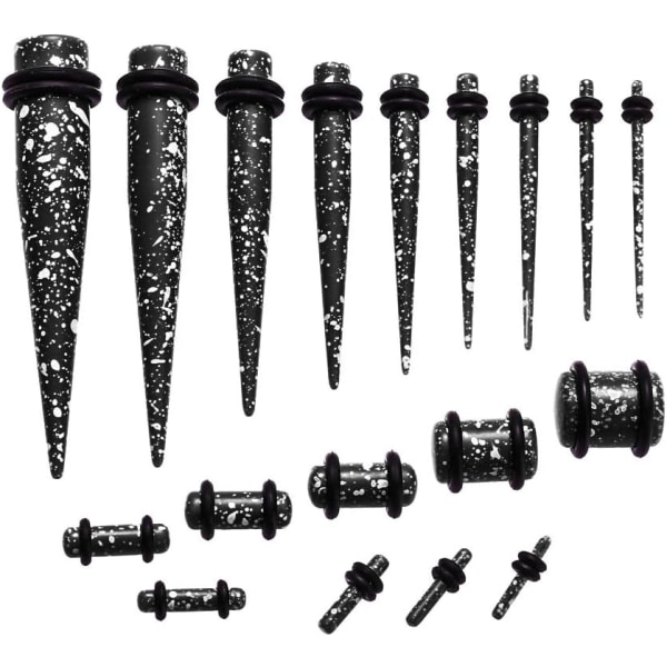 Øreutvider, 18 stk. avsmalnende ørepynt + 18 stk. akryl tunnelplugger