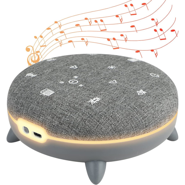 Auttaa rentoutumista, White Noise Machine 7 rauhoittavalla äänellä, musiikin suoratoisto Bluetooth kautta, 8 valoa