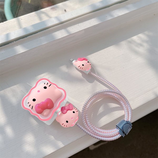 DIY Kabelbeskytter Oplader Ledningsbeskytter - Datakabel 18W/20W USB-C Oplader Ledningsbeskytter - Kompatibel med iPhone 11 12 13 14 15 Pro Max (01 Pink)