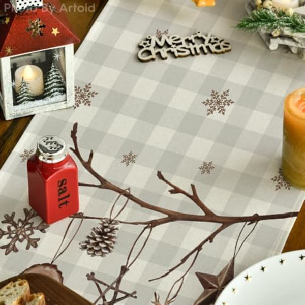 Rutiga Träjulgran Ornament Julbord Löpare, Säsongsbetonad Vinterkök Matbord Dekoration för Hem