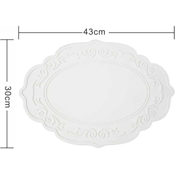 Hvit Bordbrikke, Silikon Bordbrikke, Skrivebordsmatte, Oval Dekorativ Matte, Varmebestandig Matte for Eventfest Spisebord