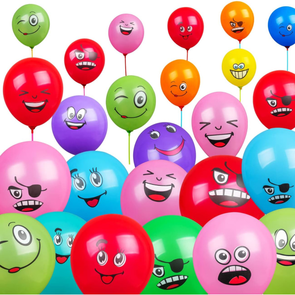 (Assorteret) 100 stk. Emoji Latex 12\" Balloner med Genanvendelige Pindefødder Fødselsdag Jul Nadver Festartikler Sjovt