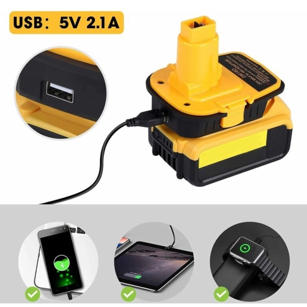 DM18D DCA1820 Batteriadapter med USB til Dewalt 20V/18V til Mil