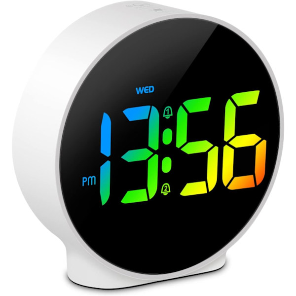 LED Digital Väckarklocka Skrivbordsur Snooze Dimbar Vit 12/24 El