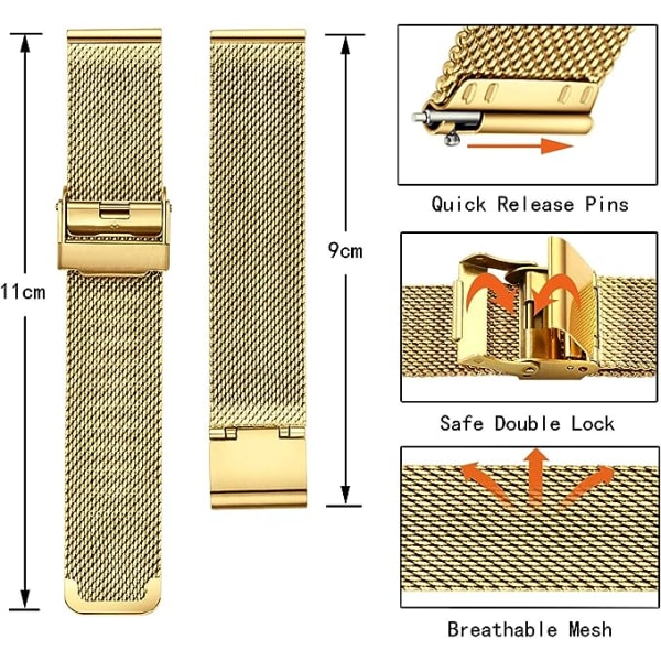 Klocka Mesh Armband Rostfritt Stål 18mm Snabbkoppling Herr Dam