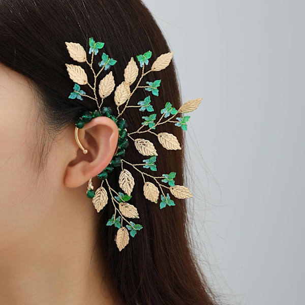 Fjärilsöra Vänster Enskild Elf Cuff Grön Fairy Ear Cuff för Kvinnor