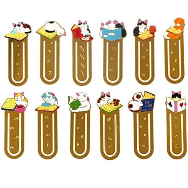 12Pcs Funny Cute Cat Theme Metal Bookmark for Cat Lovers Book Marker Lovely School Office Supplies for Kids